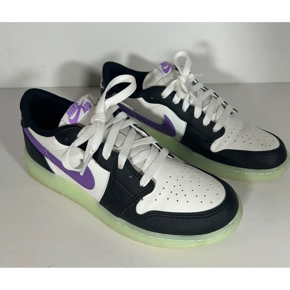 Nike Air Jordan 1 Low Glow in the Dark White Black Purple HF0410-001 Boys 6.5Y